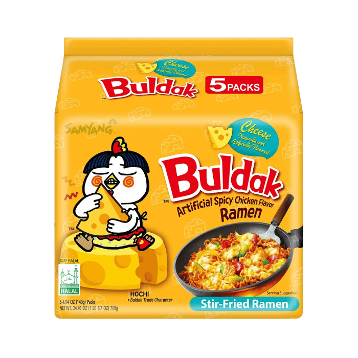 Samyang Buldak Cheese Stir Fried Artificial Chicken Noodles (5 Pack)